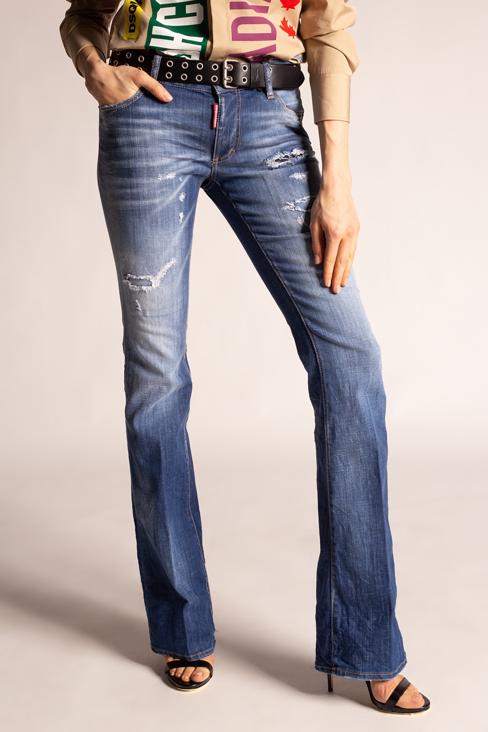 Dsquared2 'Medium Waist Flare Jeans' raw-cut jeans | Women's